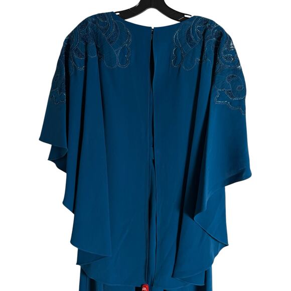 Sachin & Babi Wren Moroccan Blue Cape Embroidered Gown Size 4 - Picture 10 of 12